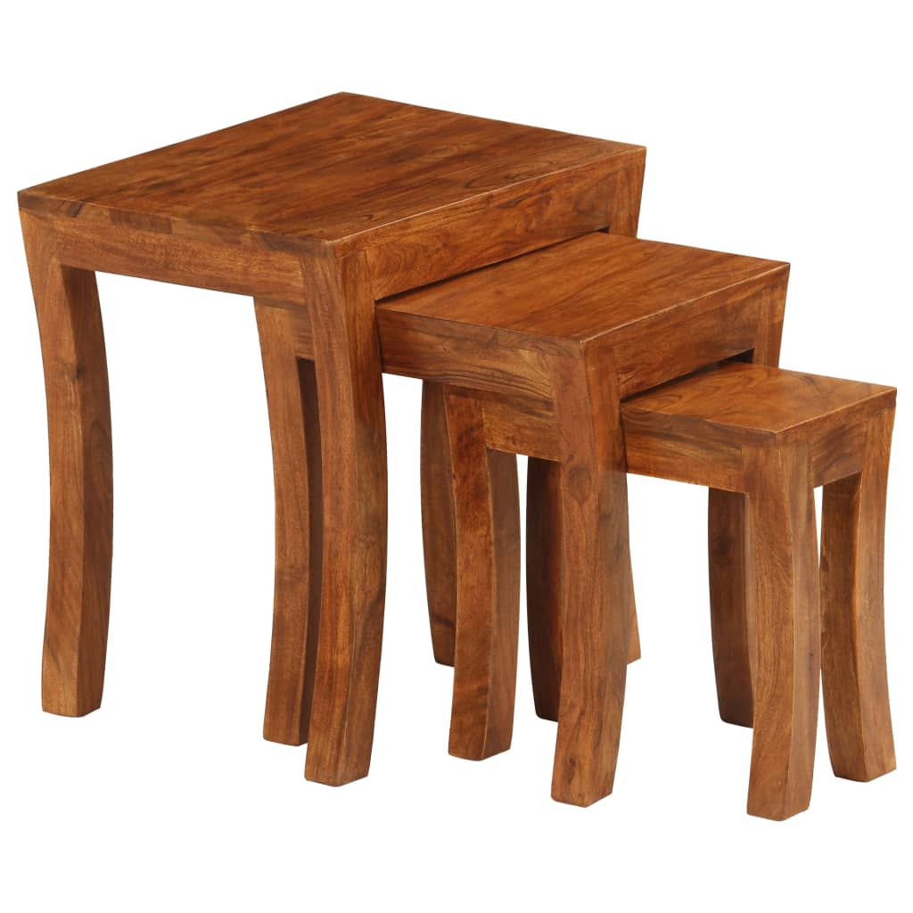 Nesting Table Set 3 Pieces Solid Acacia Wood 50X35X50 Cm Brown