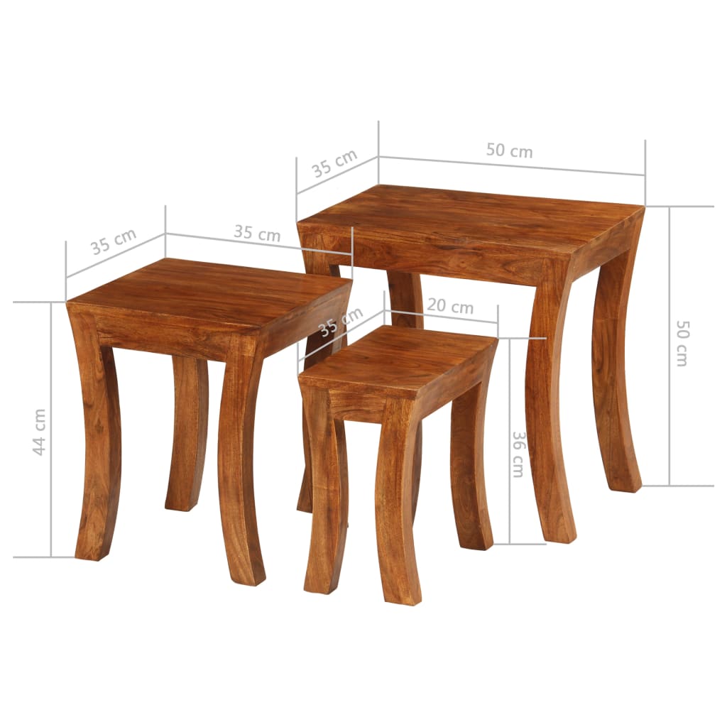 Nesting Table Set 3 Pieces Solid Acacia Wood 50X35X50 Cm Brown
