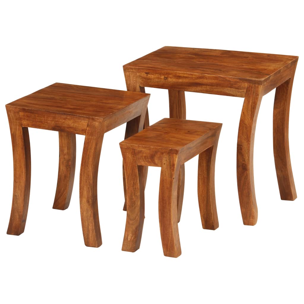 Nesting Table Set 3 Pieces Solid Acacia Wood 50X35X50 Cm Brown