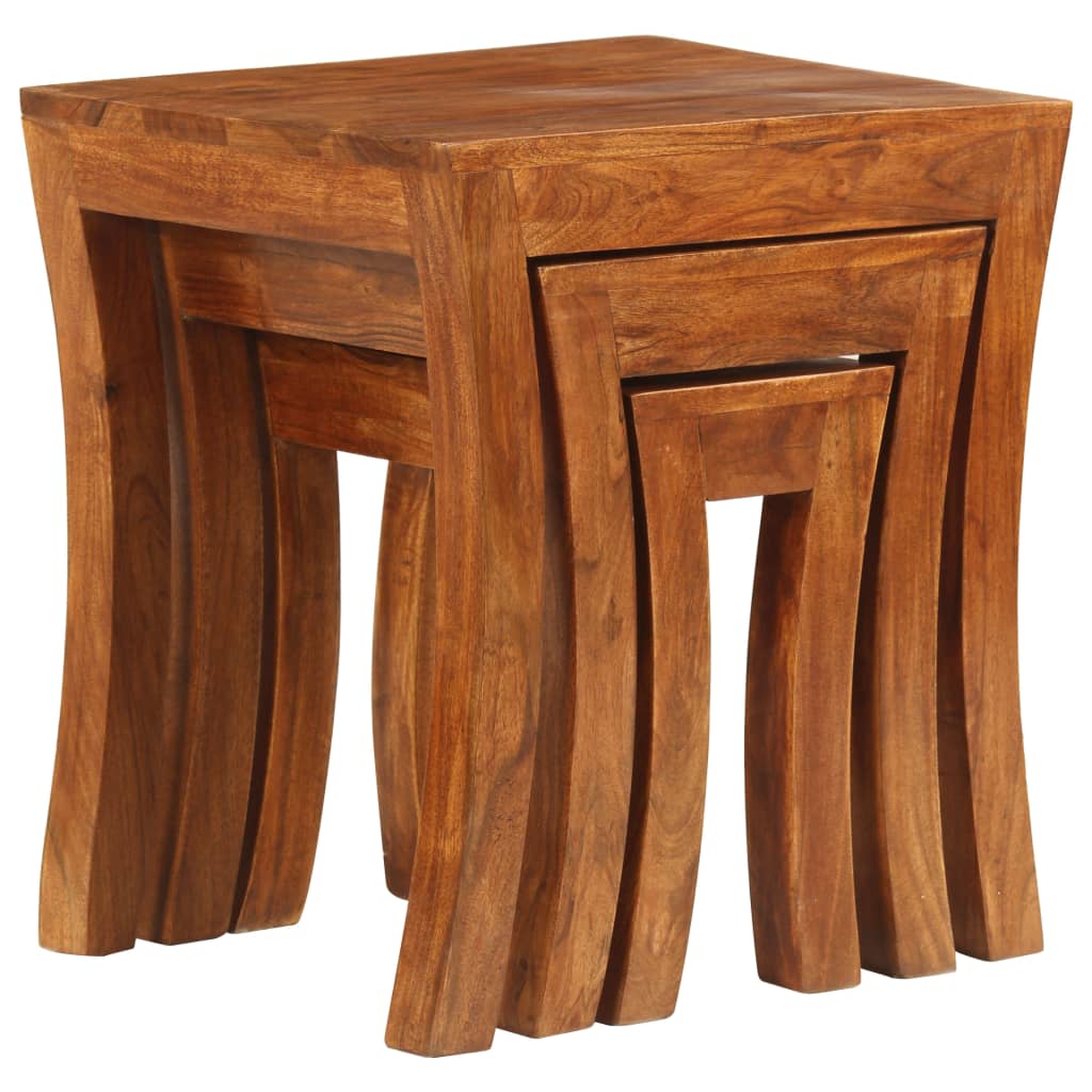 Nesting Table Set 3 Pieces Solid Acacia Wood 50X35X50 Cm Brown