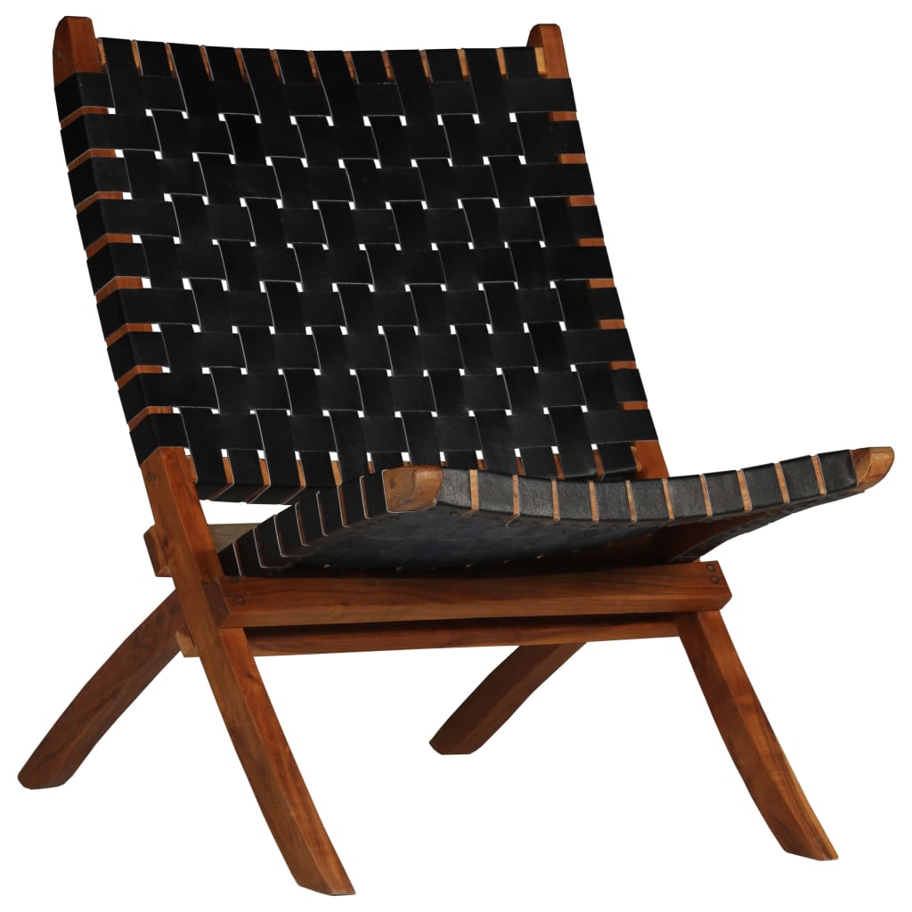 Folding Chair Crossed-Stripe Real Leather