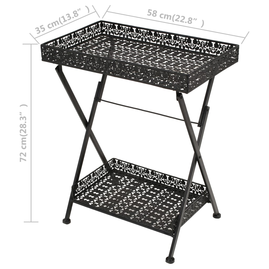 Folding Tea Table Vintage Style Metal 58X35X72 Cm Black