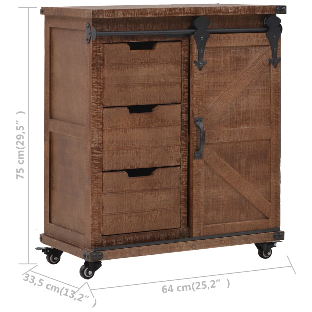 Storage Cabinet Solid Fir Wood 64X33.5X75 Cm Brown