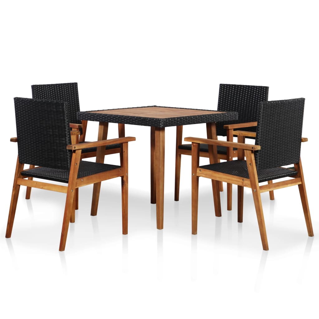 5 Piece Outdoor Dining Set Poly Rattan Black And Brown