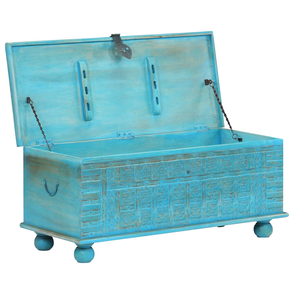 Storage Chest Solid Mango Wood Blue 100X40X41 Cm