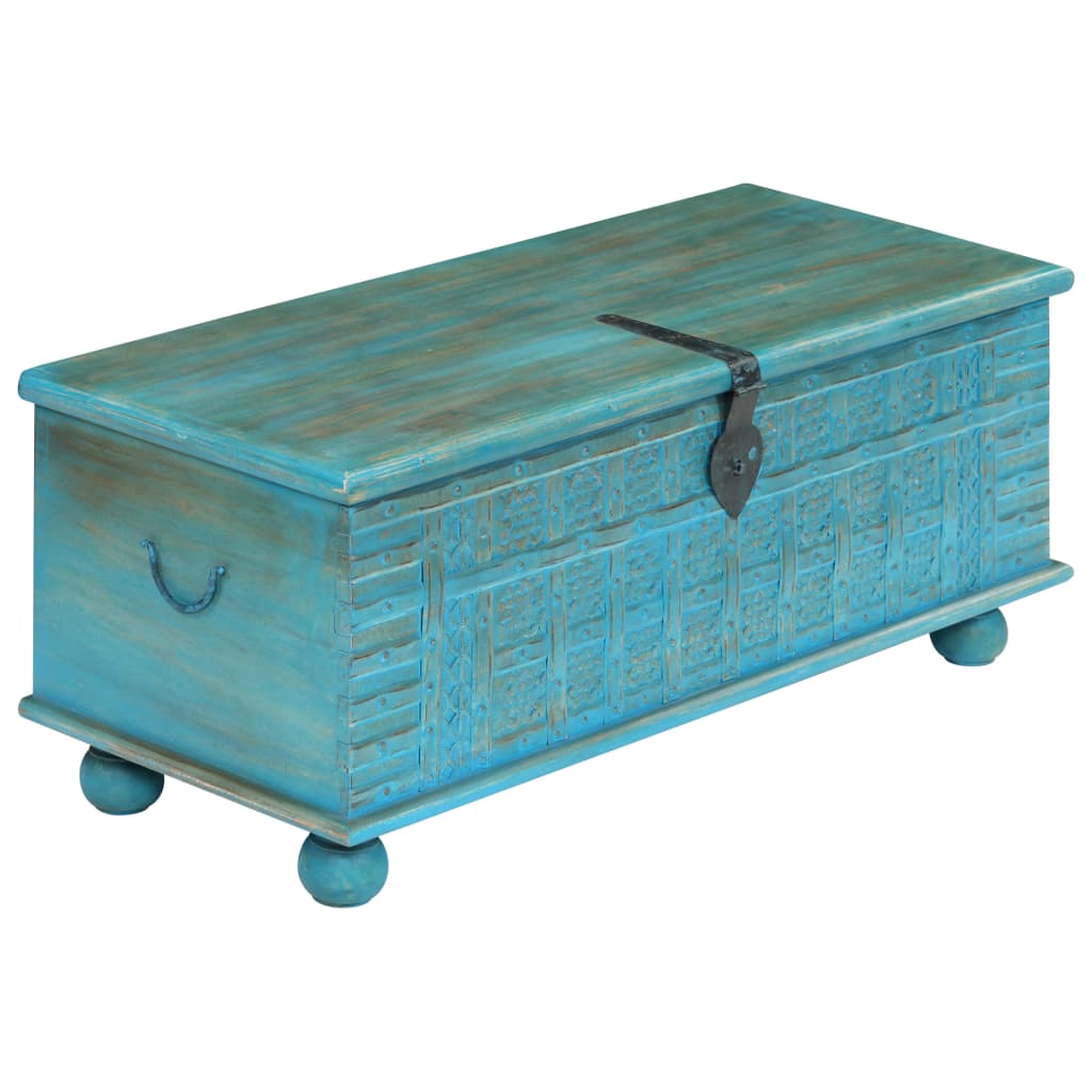 Storage Chest Solid Mango Wood Blue 100X40X41 Cm