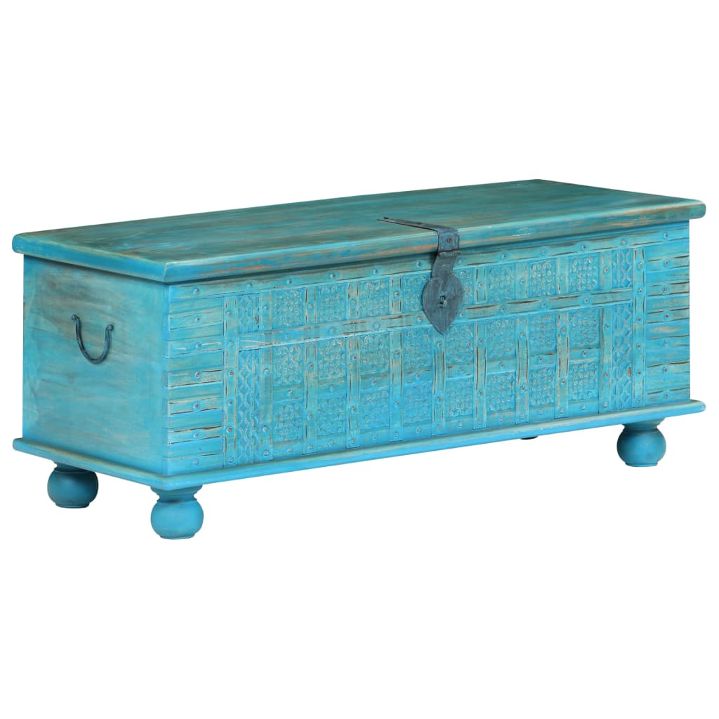 Storage Chest Solid Mango Wood Blue 100X40X41 Cm