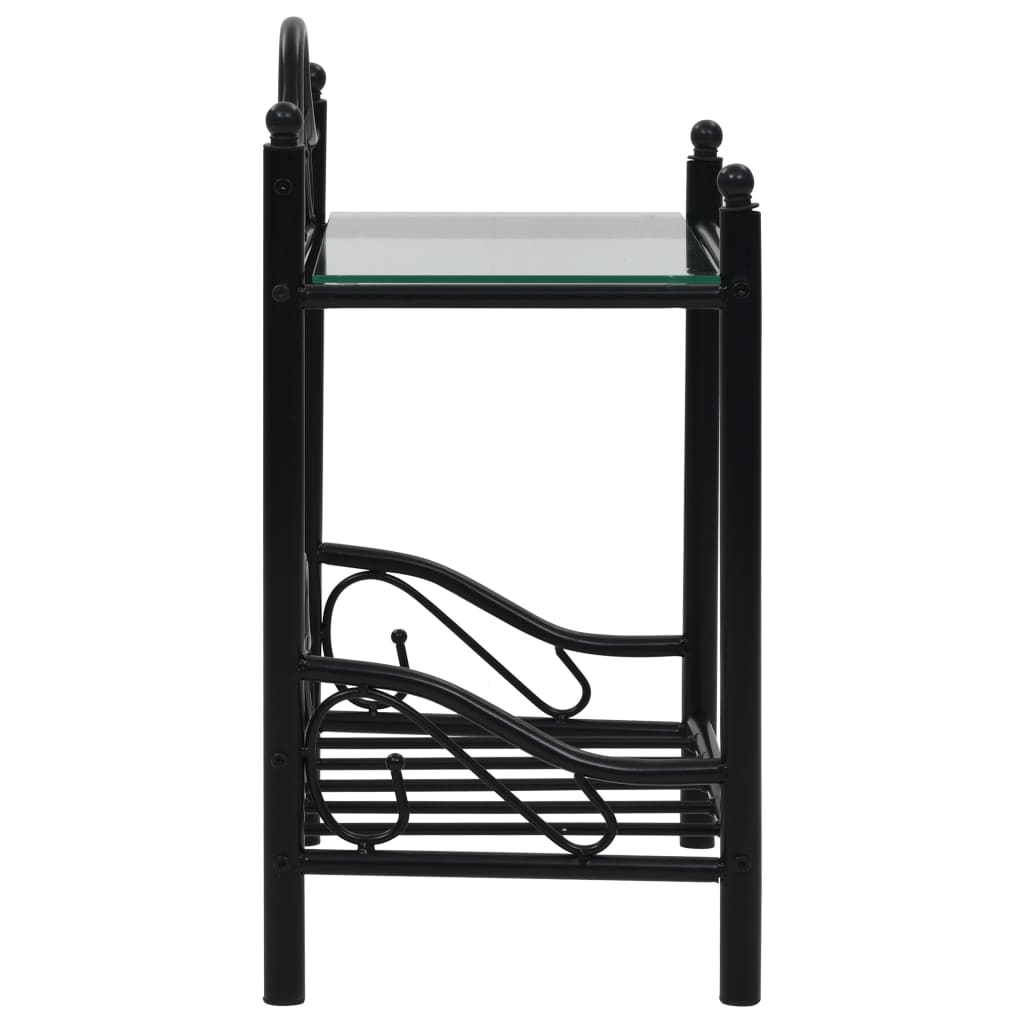 Bedside Table Steel And Tempered Glass 45X30.5X60 Cm