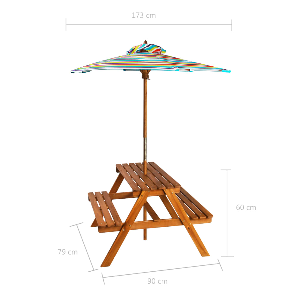 Kids Picnic Table With Parasol 79X90X60 Cm Solid Acacia Wood
