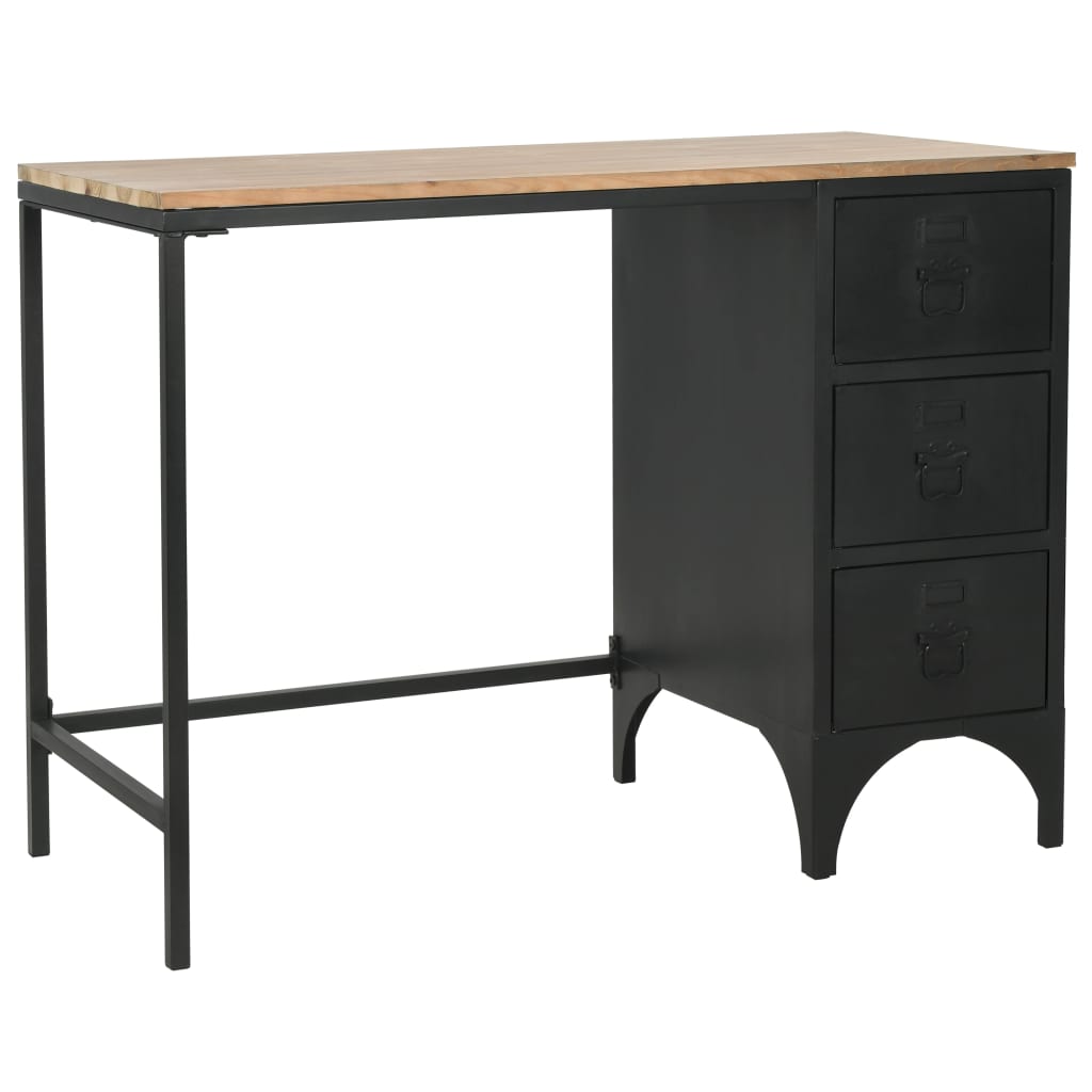 Single Pedestal Desk Solid Firwood And Steel 100X50X76 Cm