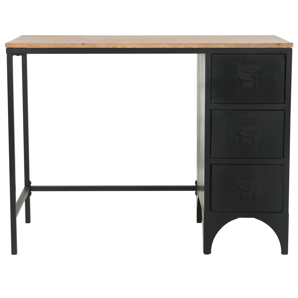 Single Pedestal Desk Solid Firwood And Steel 100X50X76 Cm