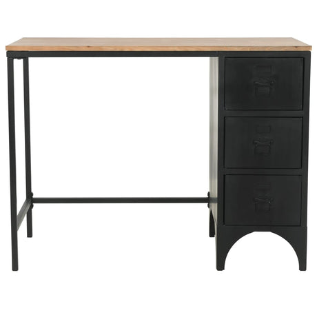 Single Pedestal Desk Solid Firwood And Steel 100X50X76 Cm