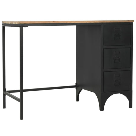 Single Pedestal Desk Solid Firwood And Steel 100X50X76 Cm