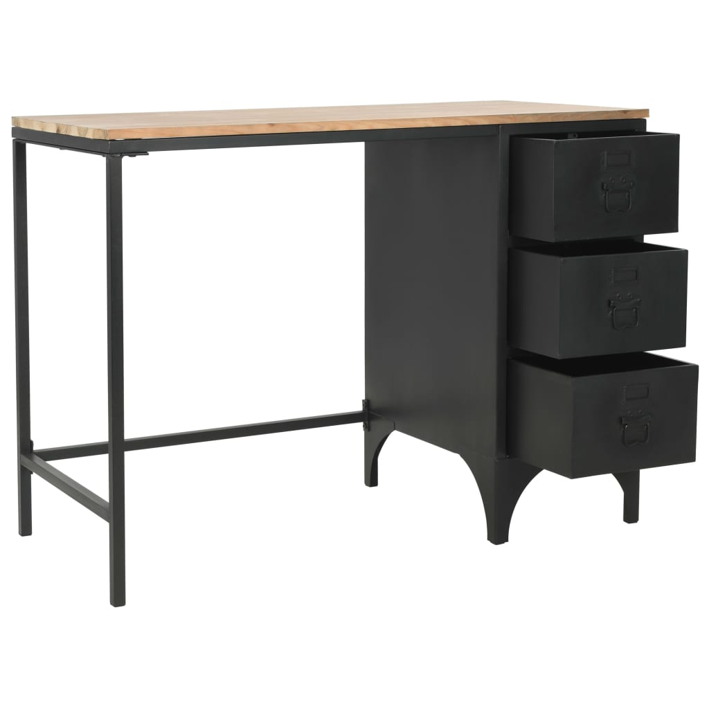 Single Pedestal Desk Solid Firwood And Steel 100X50X76 Cm