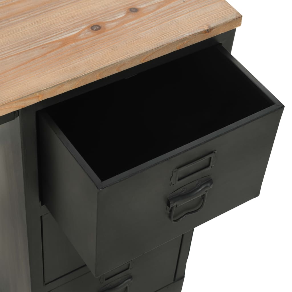 Single Pedestal Desk Solid Firwood And Steel 100X50X76 Cm
