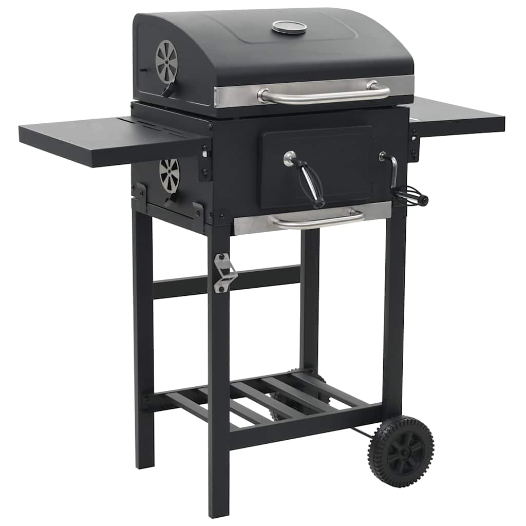 Charcoal-Fueled Bbq Grill With Bottom Shelf Black
