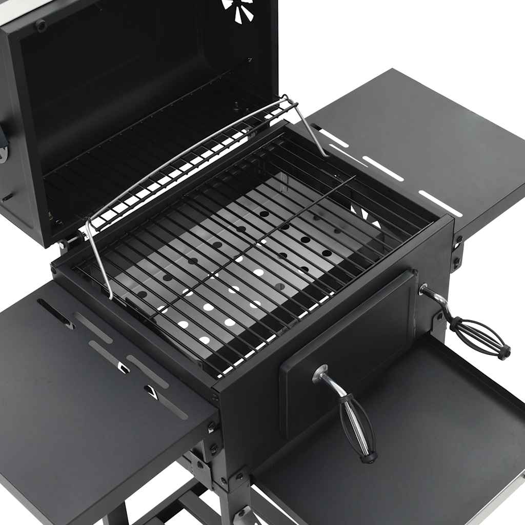 Charcoal-Fueled Bbq Grill With Bottom Shelf Black