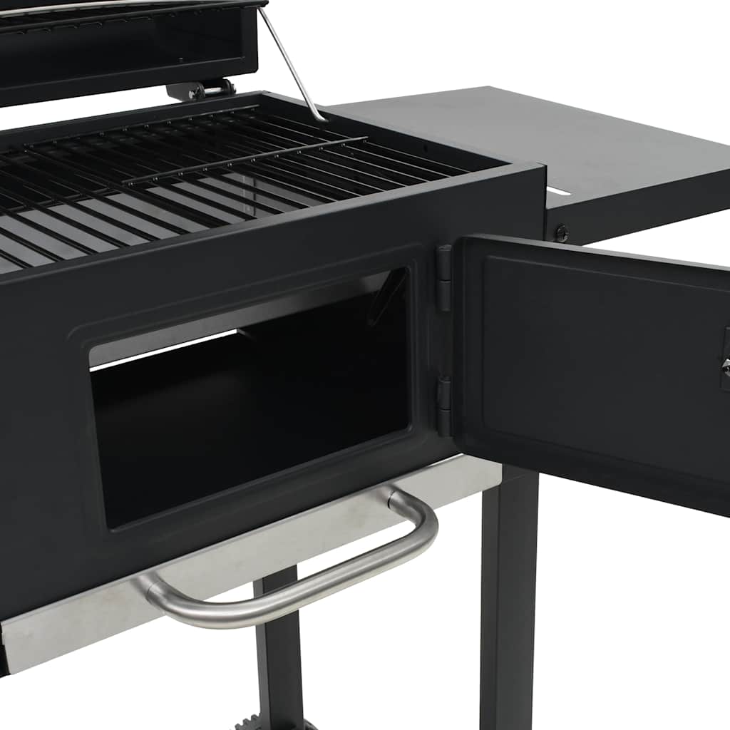Charcoal-Fueled Bbq Grill With Bottom Shelf Black