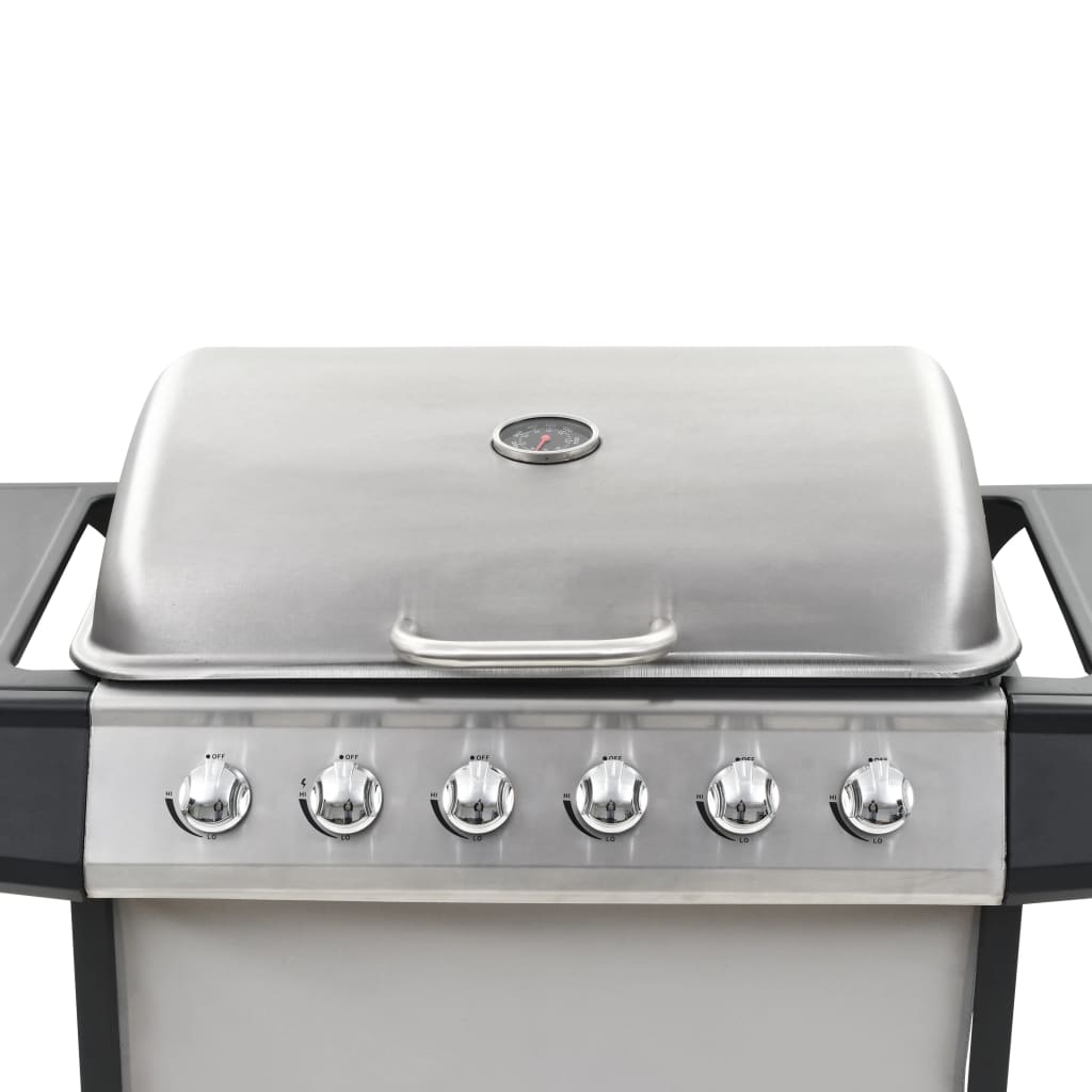 Gas Bbq Grill With 6 Cooking Zones Stainless Steel Silver