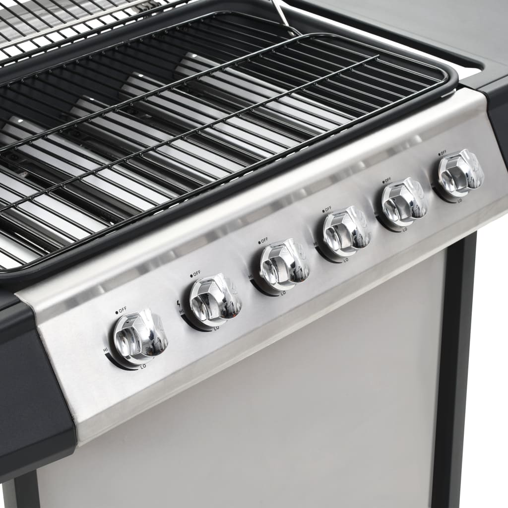 Gas Bbq Grill With 6 Cooking Zones Stainless Steel Silver