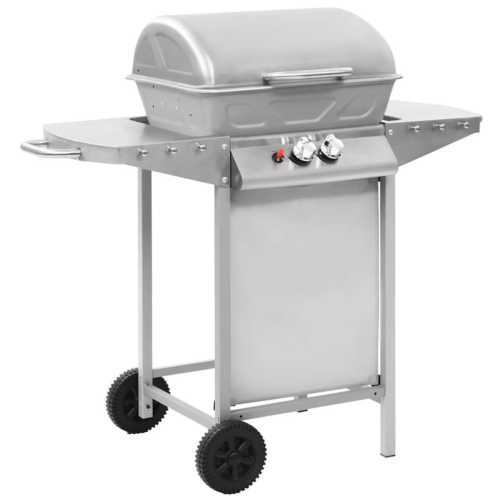Gas Bbq Grill With 2 Cooking Zones Silver Stainless Steel