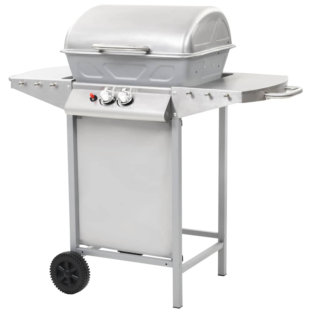 Gas Bbq Grill With 2 Cooking Zones Silver Stainless Steel