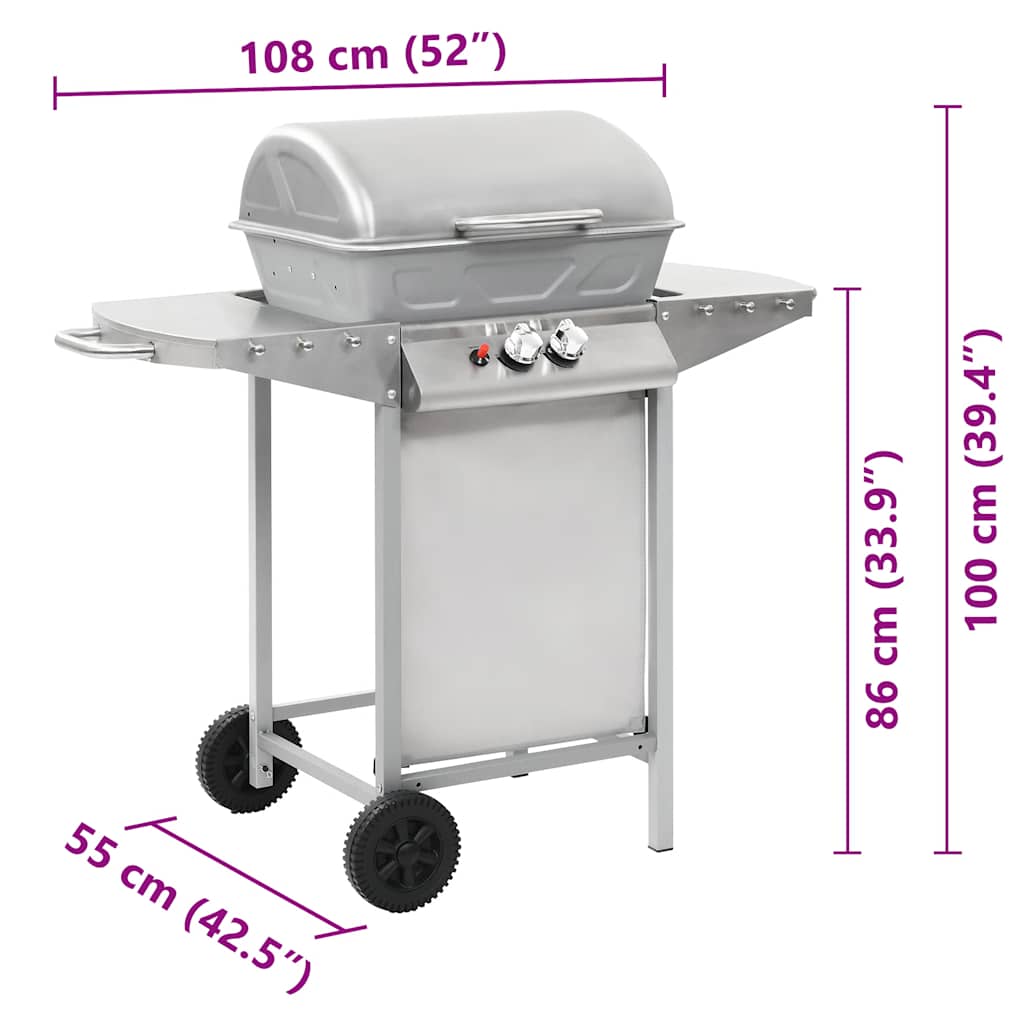 Gas Bbq Grill With 2 Cooking Zones Silver Stainless Steel
