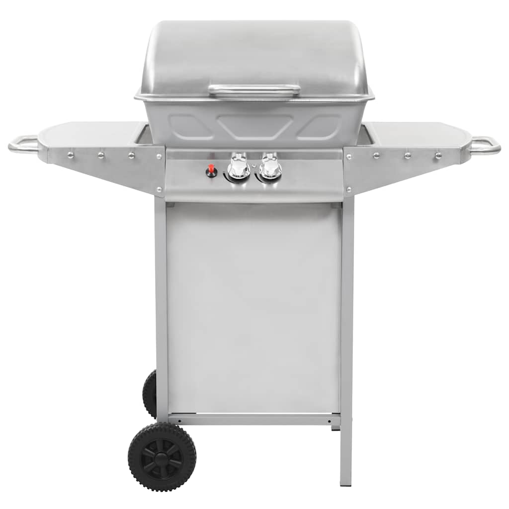 Gas Bbq Grill With 2 Cooking Zones Silver Stainless Steel