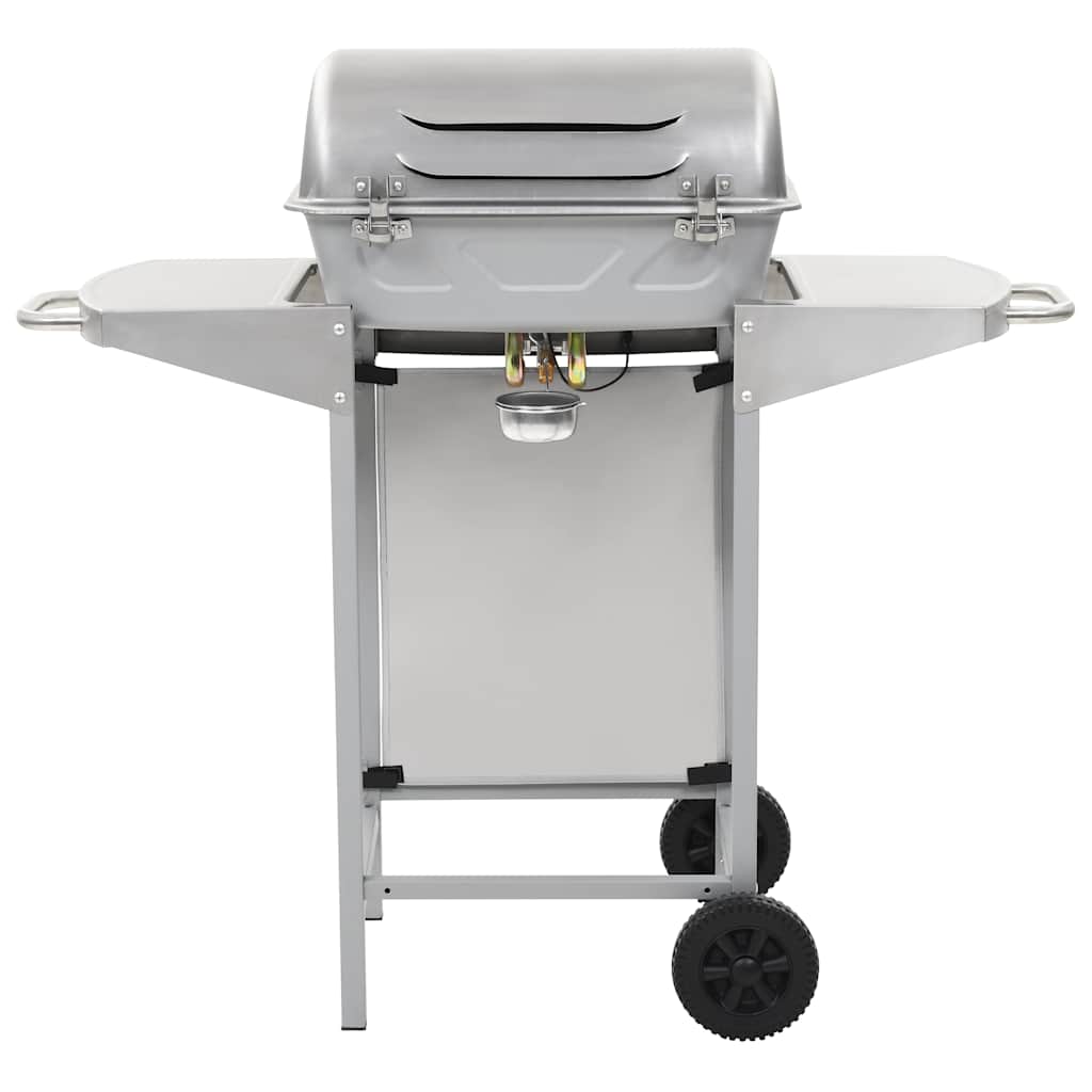 Gas Bbq Grill With 2 Cooking Zones Silver Stainless Steel