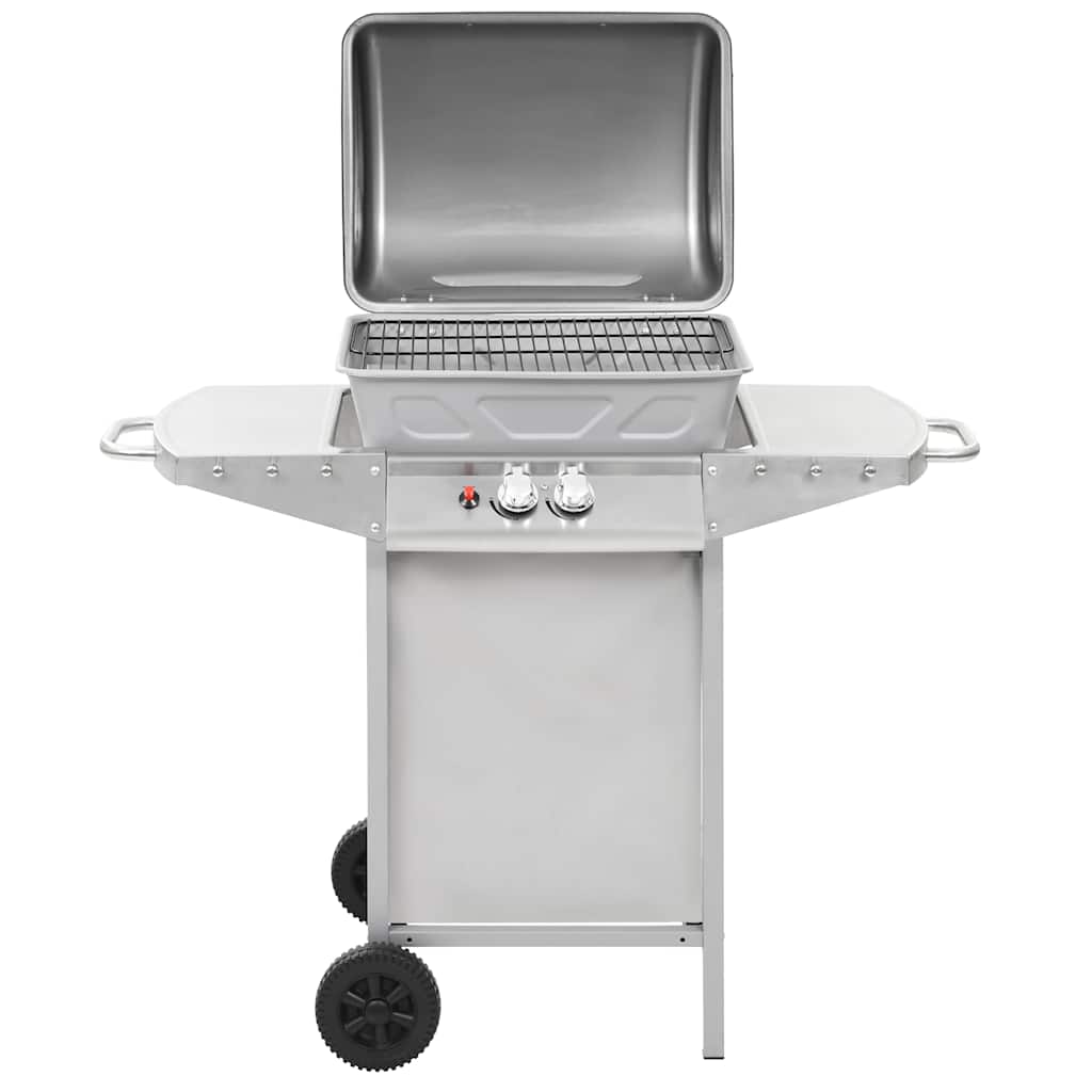 Gas Bbq Grill With 2 Cooking Zones Silver Stainless Steel