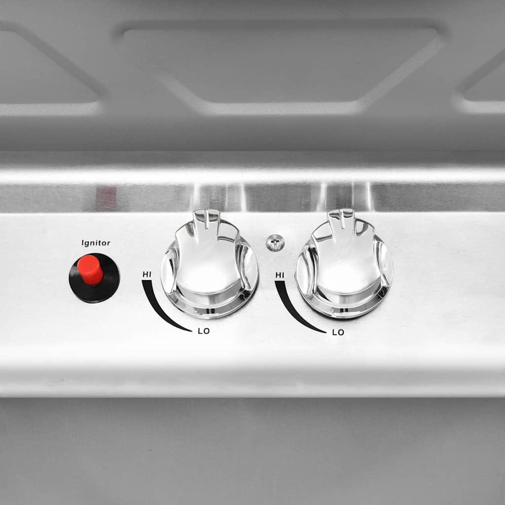 Gas Bbq Grill With 2 Cooking Zones Silver Stainless Steel