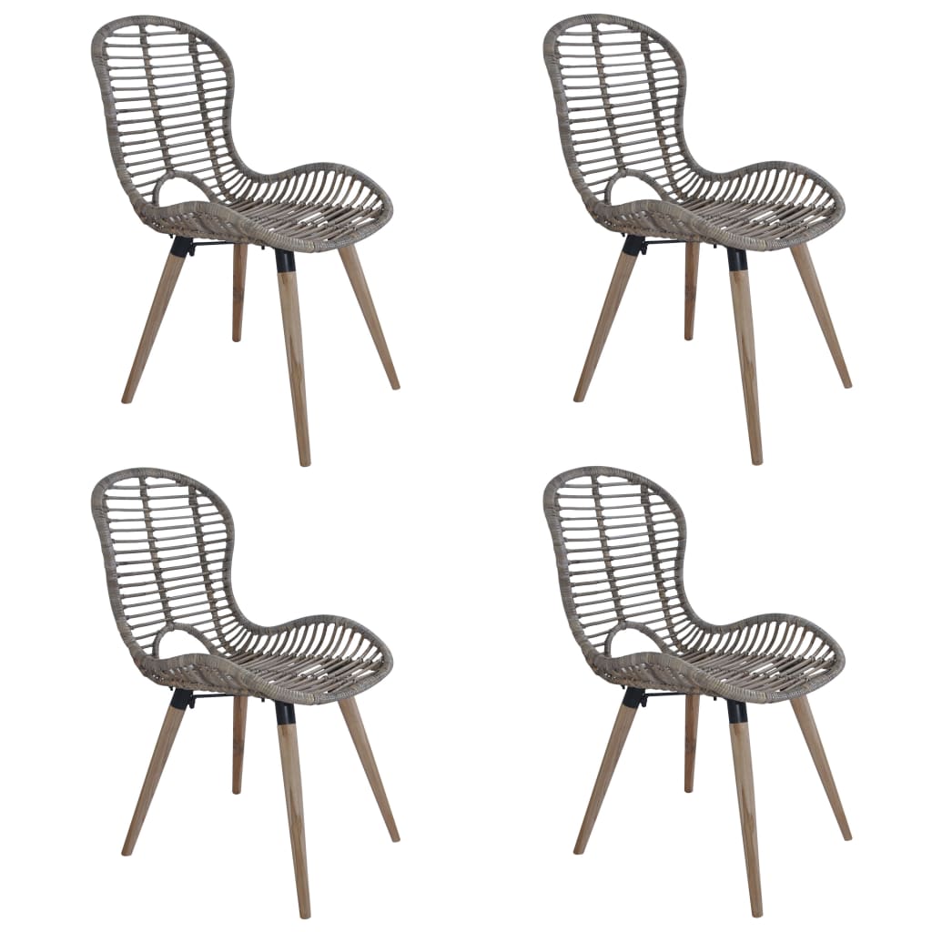 Dining Chairs 4 Pcs Natural Rattan