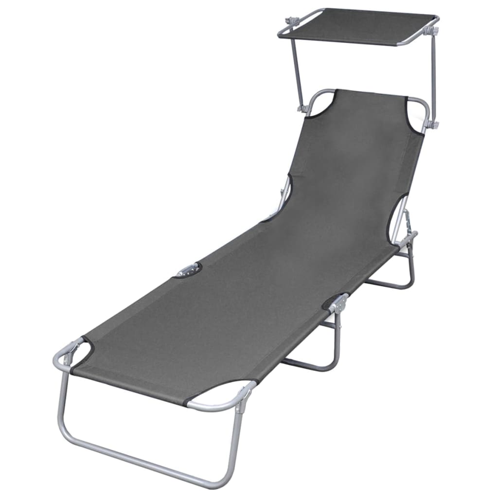 Folding Sun Lounger With Canopy Steel Magento