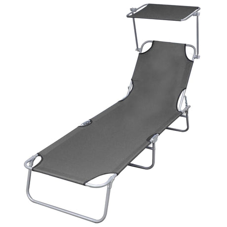 Folding Sun Lounger With Canopy Steel Magento