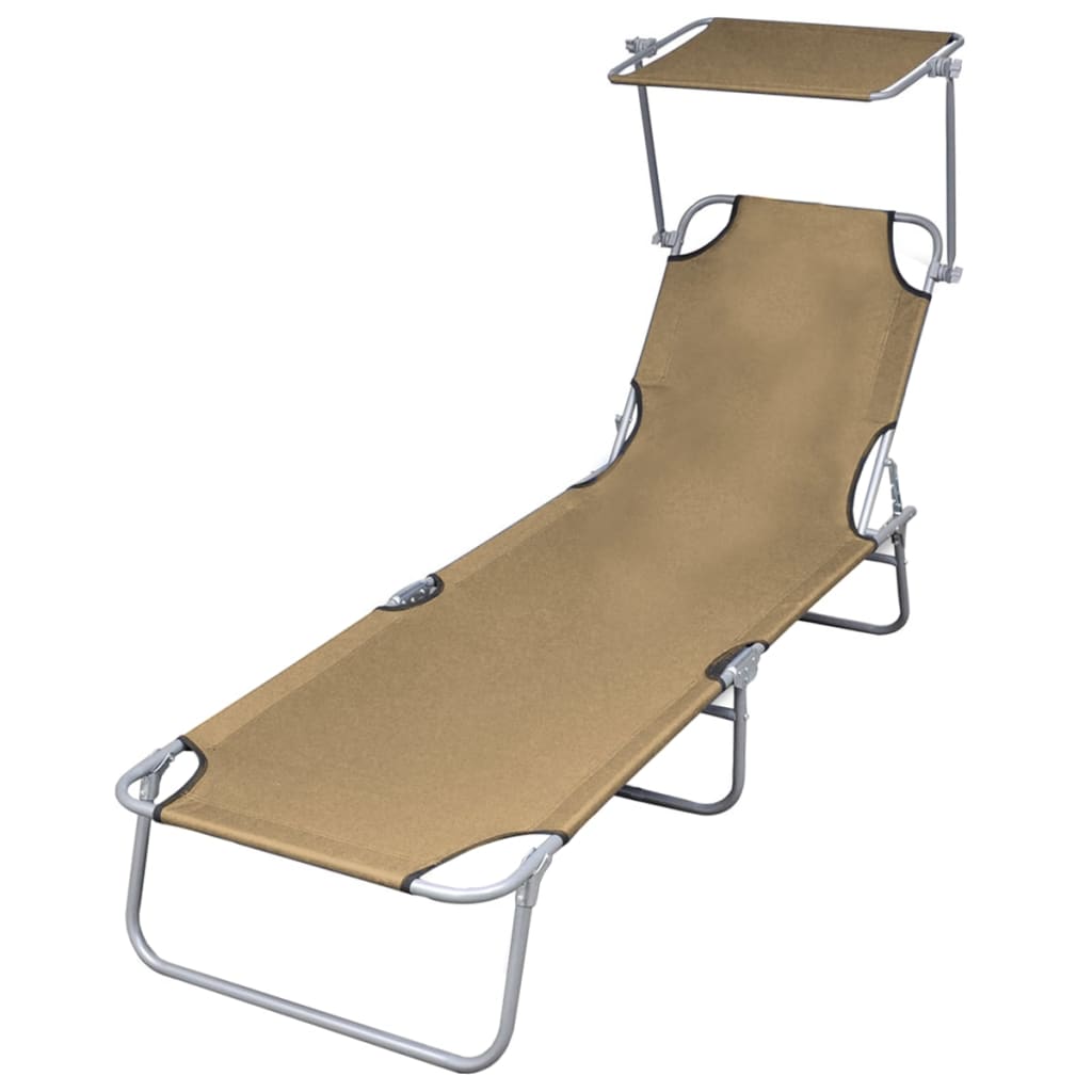 Folding Sun Lounger With Canopy Steel Magento