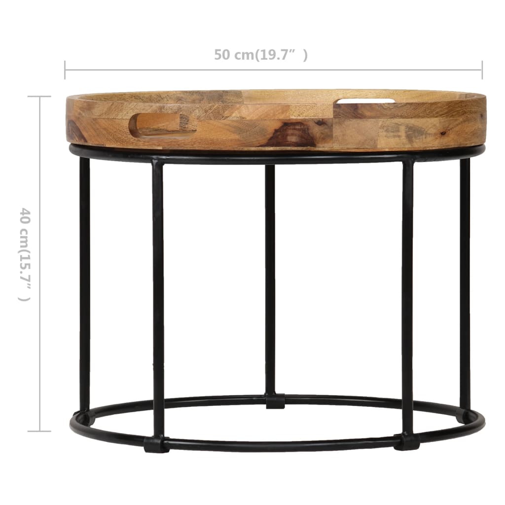 Coffee Table Solid Mange Wood And Steel 50X40 Cm