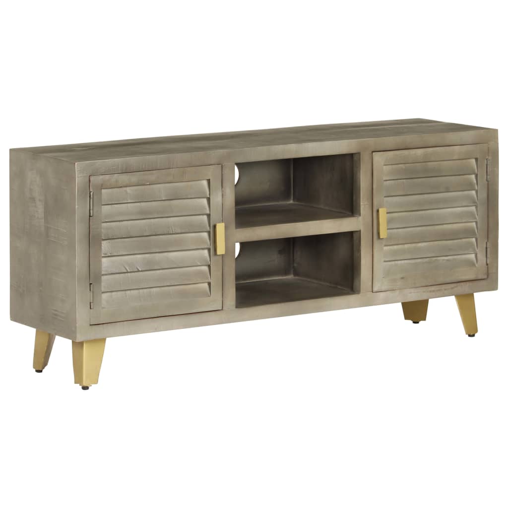 Tv Cabinet Solid Mango Wood Grey With Brass 110X30X48 Cm