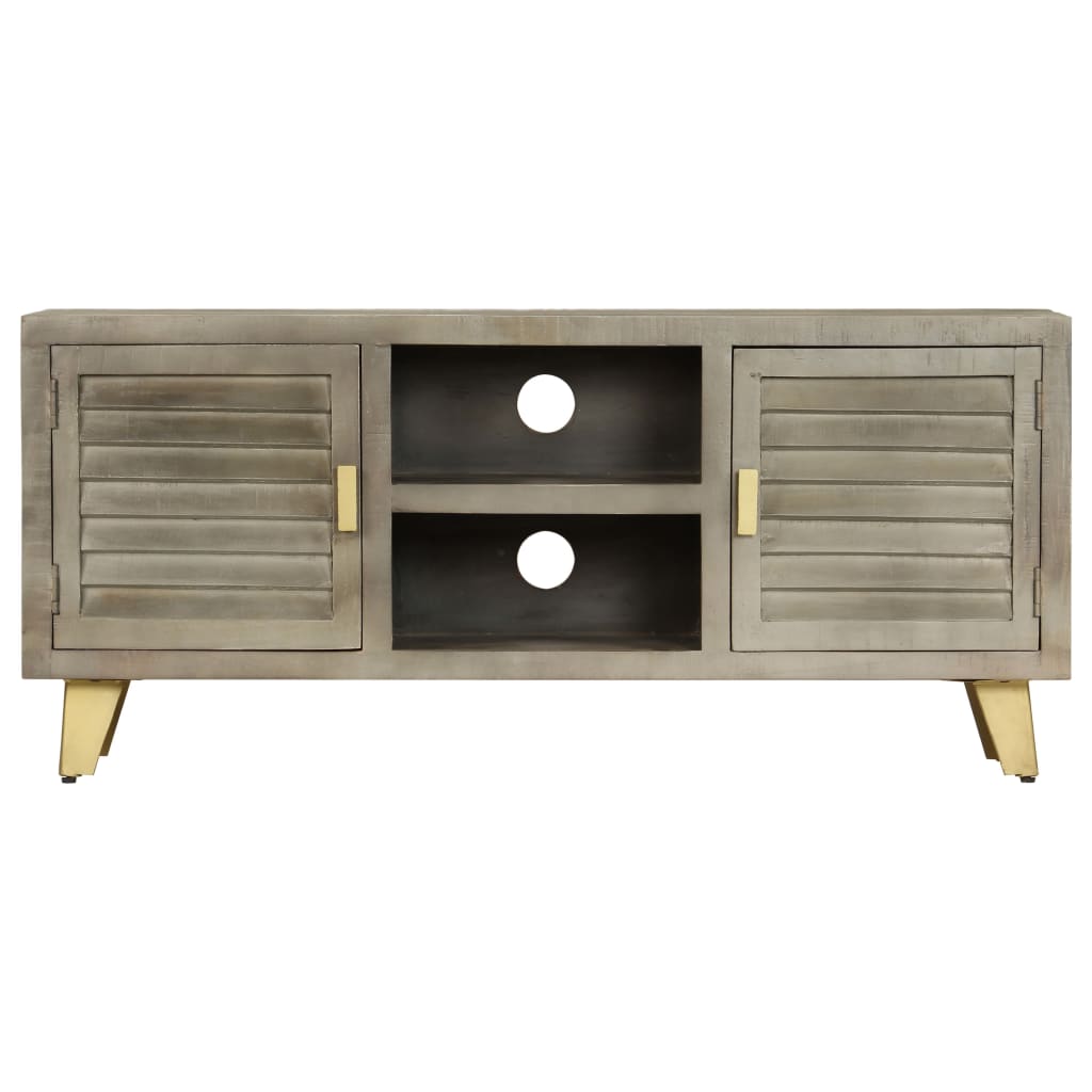 Tv Cabinet Solid Mango Wood Grey With Brass 110X30X48 Cm