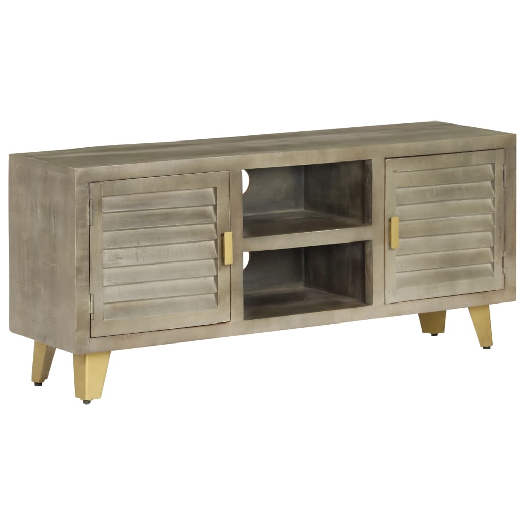 Tv Cabinet Solid Mango Wood Grey With Brass 110X30X48 Cm