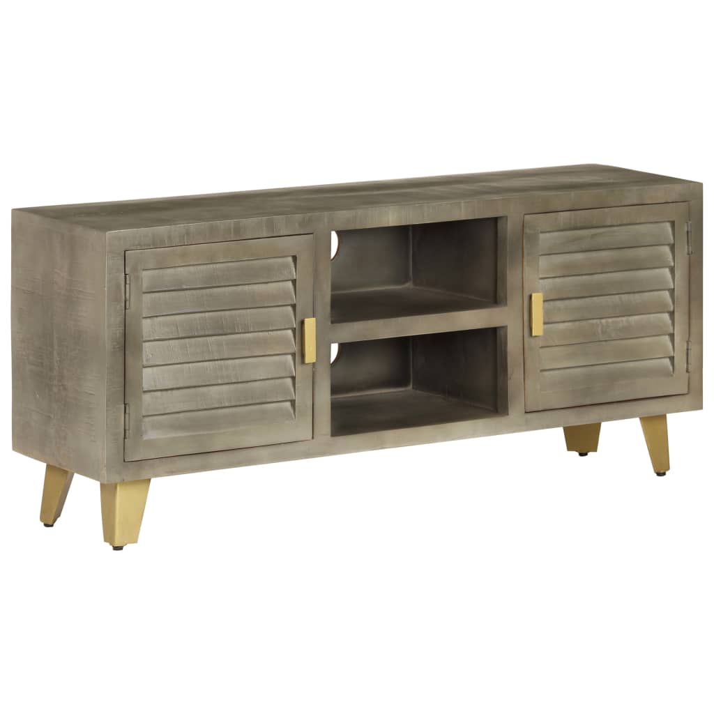Tv Cabinet Solid Mango Wood Grey With Brass 110X30X48 Cm