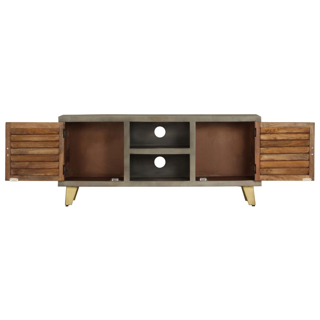 Tv Cabinet Solid Mango Wood Grey With Brass 110X30X48 Cm