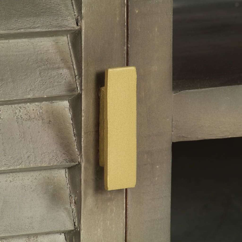 Tv Cabinet Solid Mango Wood Grey With Brass 110X30X48 Cm