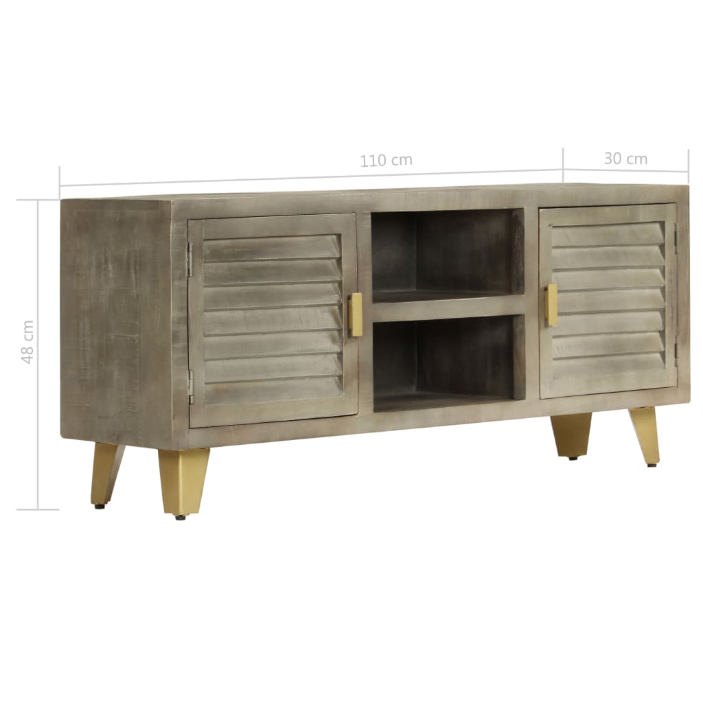 Tv Cabinet Solid Mango Wood Grey With Brass 110X30X48 Cm
