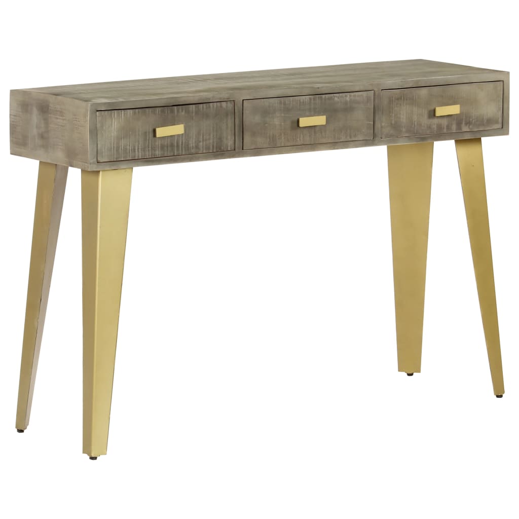 Console Table Solid Mango Wood Grey With Brass 110X35X76 Cm