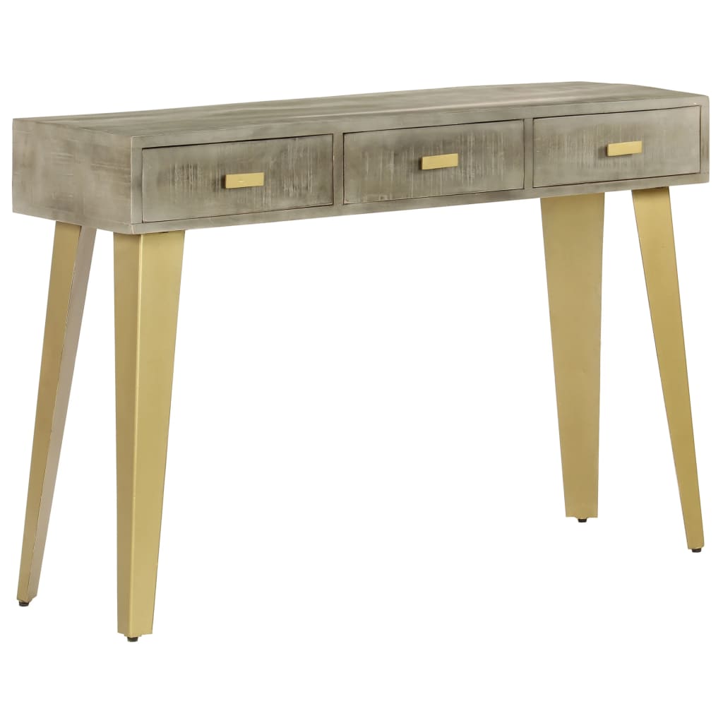 Console Table Solid Mango Wood Grey With Brass 110X35X76 Cm