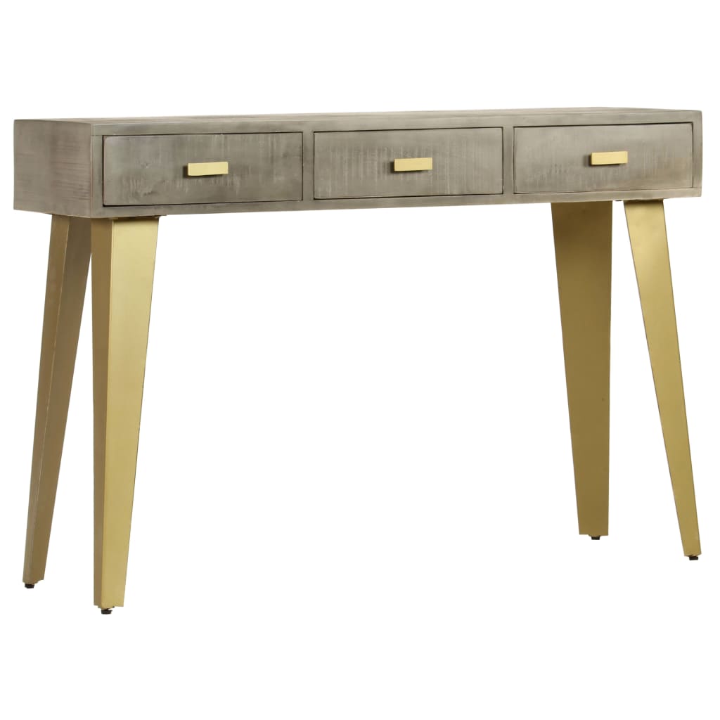 Console Table Solid Mango Wood Grey With Brass 110X35X76 Cm