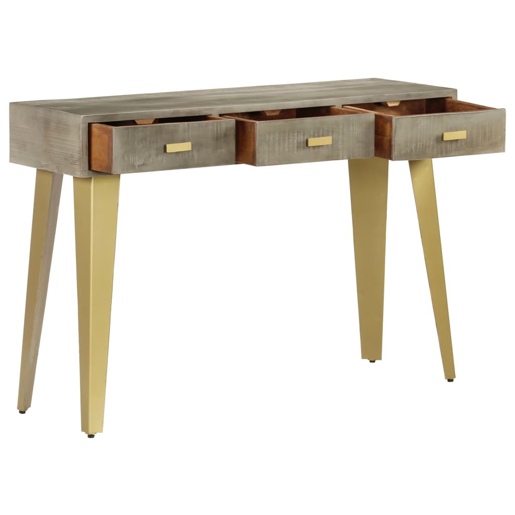 Console Table Solid Mango Wood Grey With Brass 110X35X76 Cm