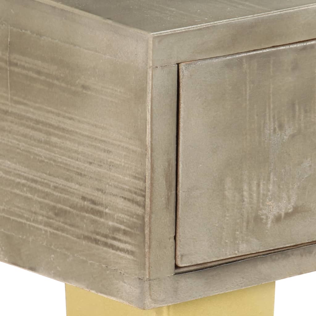 Console Table Solid Mango Wood Grey With Brass 110X35X76 Cm