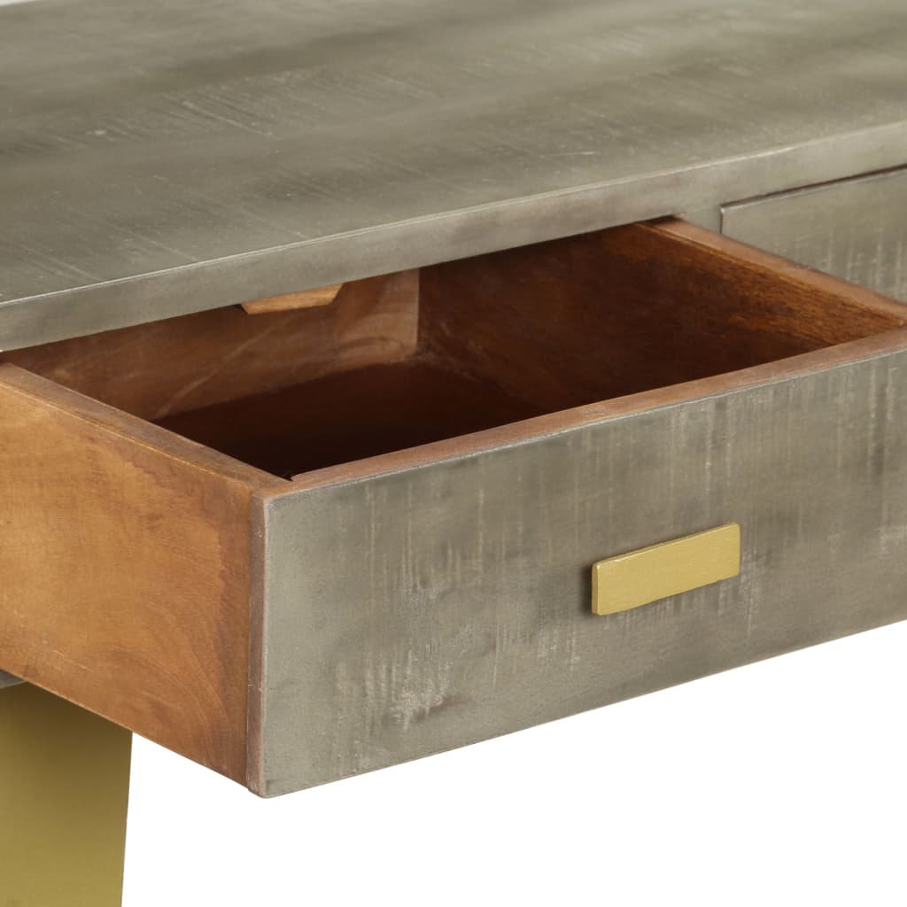 Console Table Solid Mango Wood Grey With Brass 110X35X76 Cm