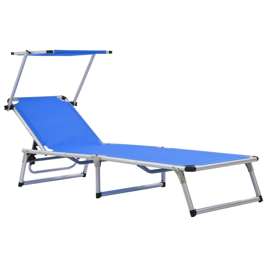 Folding Sun Lounger With Roof Aluminium And Textilene